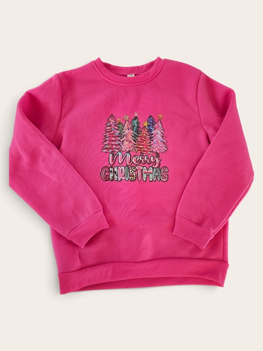 SHEIN Bright Pink Merry Christmas Tree Graphic Sweatshirt